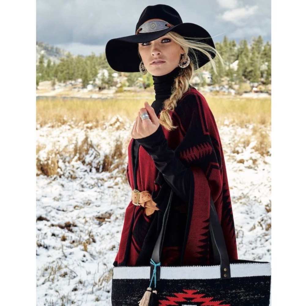 Western Aztec Cape Red & Black Reversible Poncho